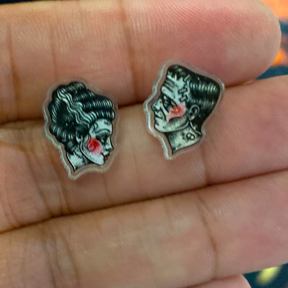 Frankenstein and Bride earrings